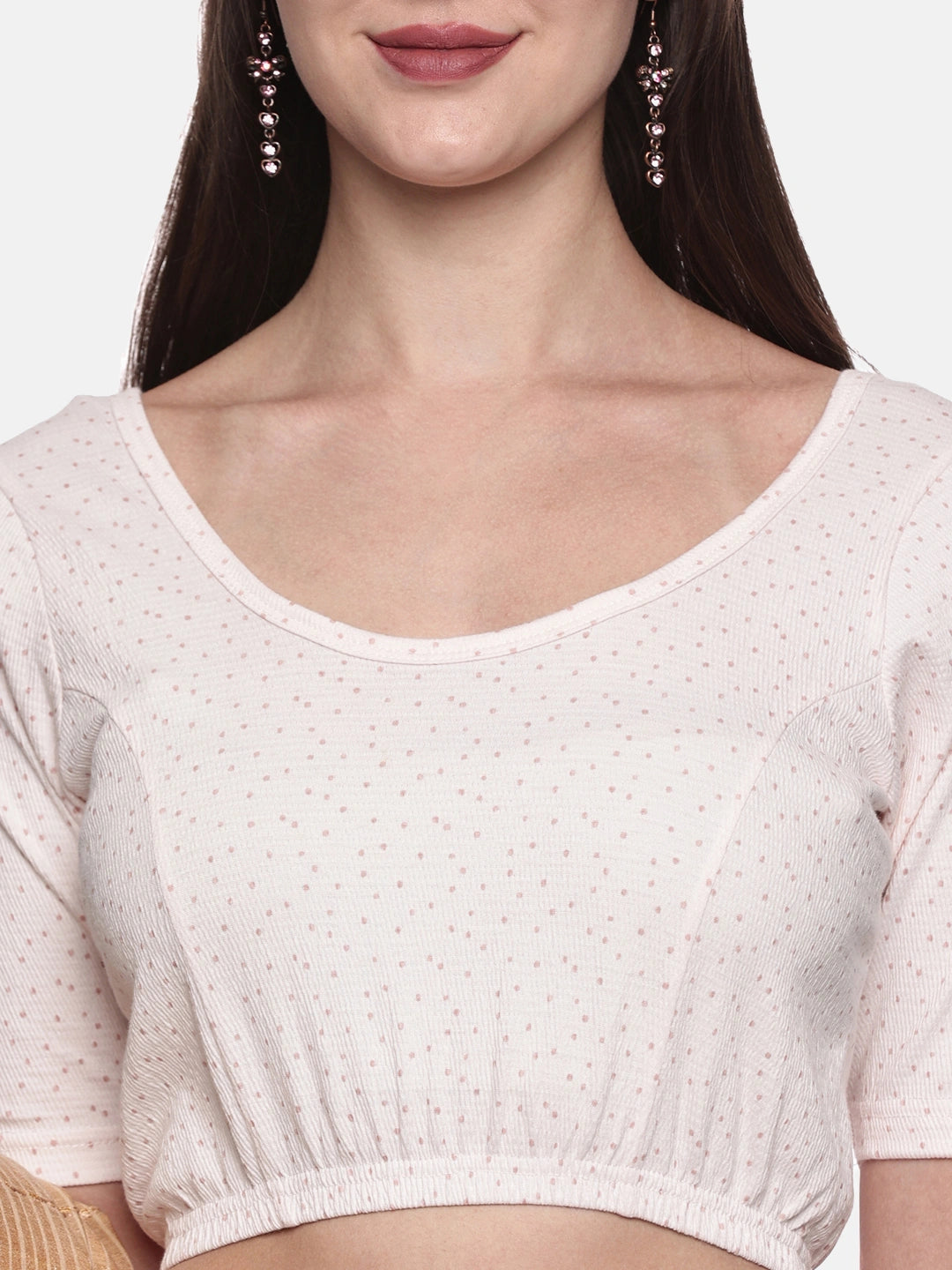 Women Allover Printed Creme Stretchable Blouse UA018 - notyetbyus