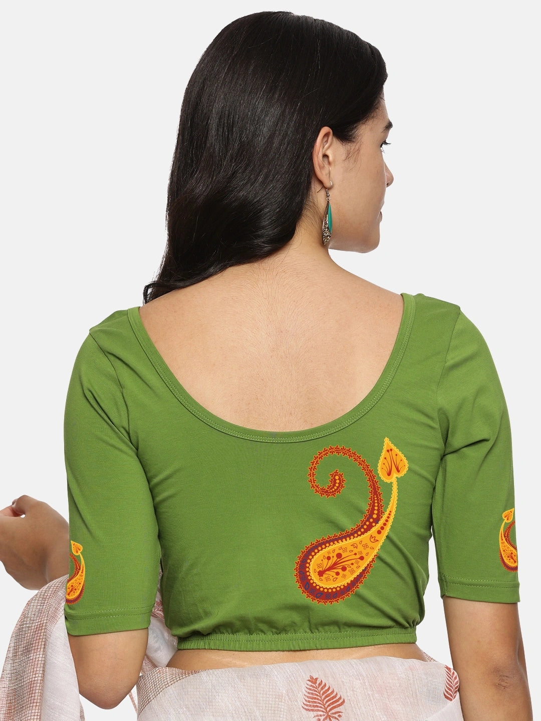 Women Back Printed Stretchable Blouse U0177