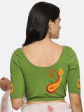 Women Back Printed Stretchable Half Sleeve Blouse U0177 Mehndi Green