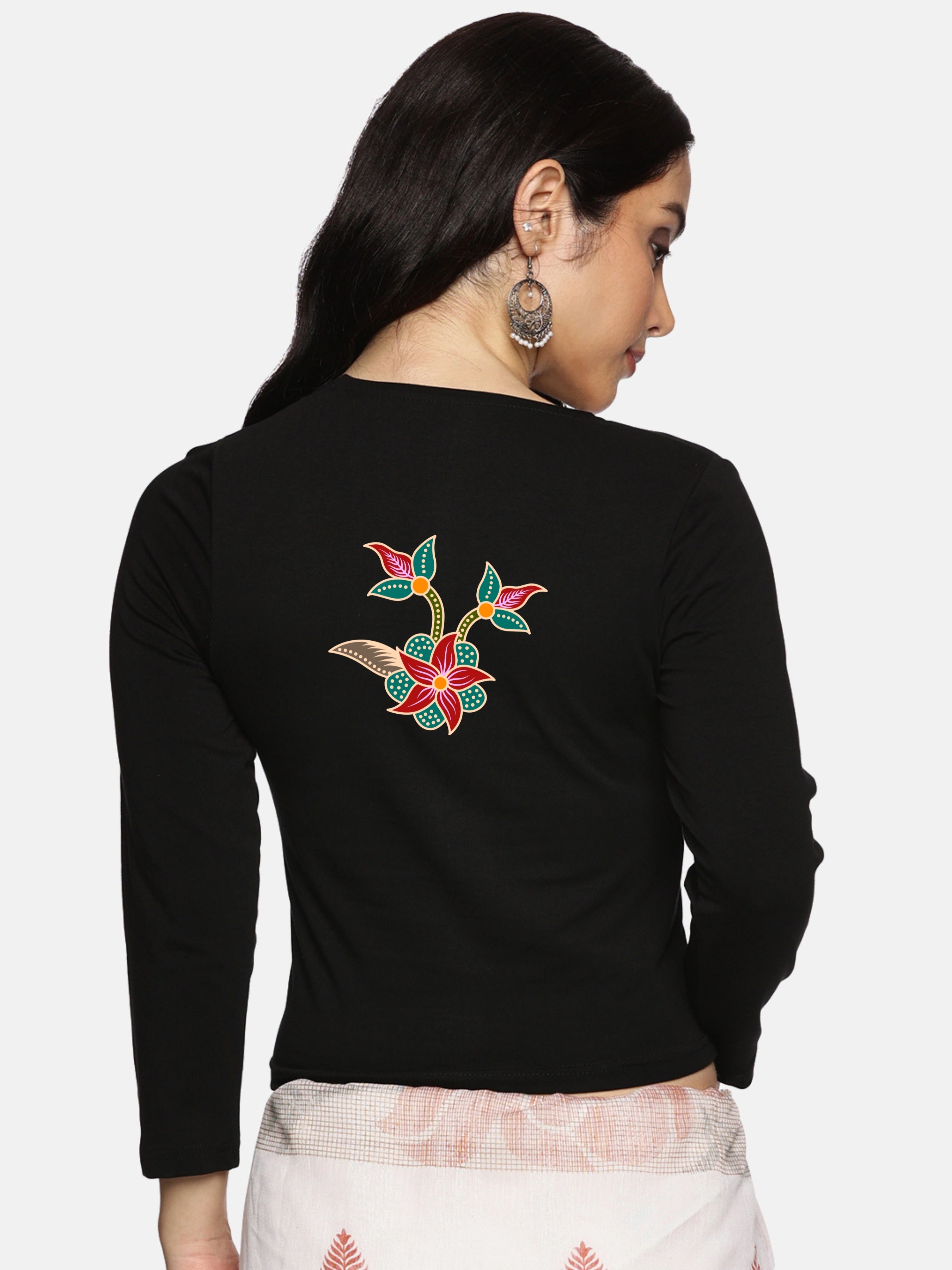 Women Three Fourth Sleeve Back Print Stretchable Blouse U0150 - notyetbyus