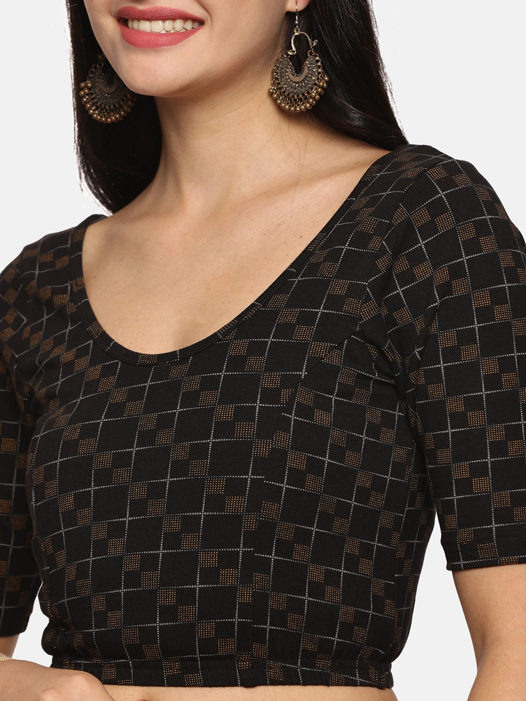 Women Allover Printed Black Stretchable Blouse UA03 - notyetbyus