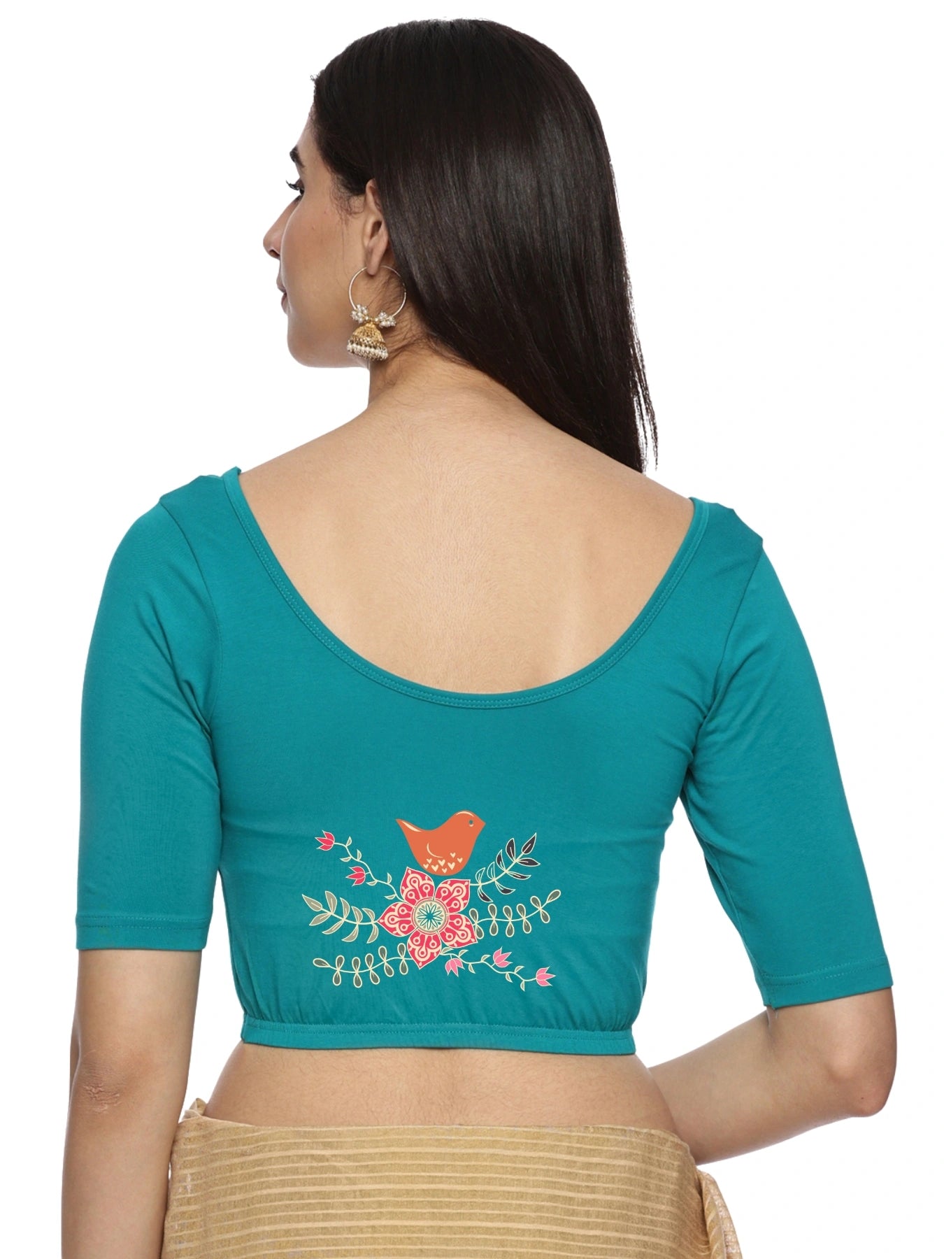 Women Back Printed Stretchable Blouse U0196