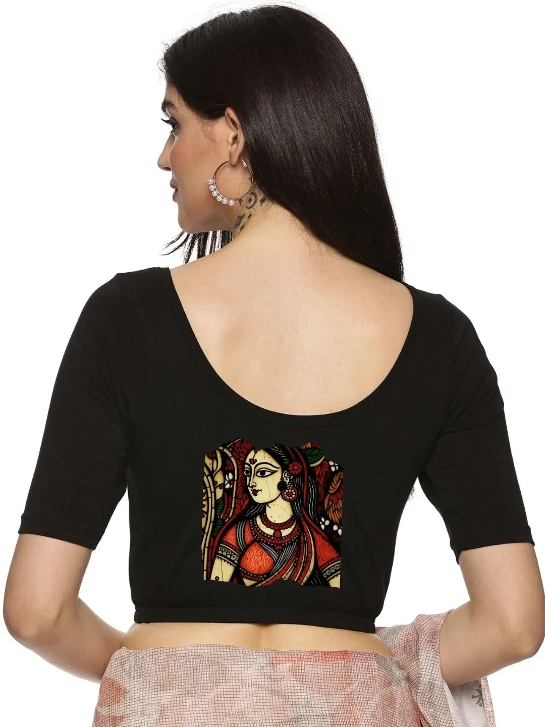 Women Back Printed Stretchable Blouse U0162 - notyetbyus