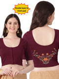 Women Front Open Back Printed Stretchable Half Sleeve Blouse U0264 Maroon