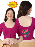 Women Front Open Back Printed Stretchable Half Sleeve Blouse U0265 Rani Pink