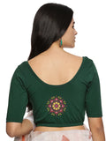Women Back Printed Stretchable  Half Sleeve Blouse U0200 Bottle Green