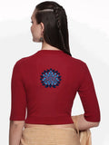 Women Back Printed Stretchable Elbow Sleeve RIB Blouse U0169 Burgandy