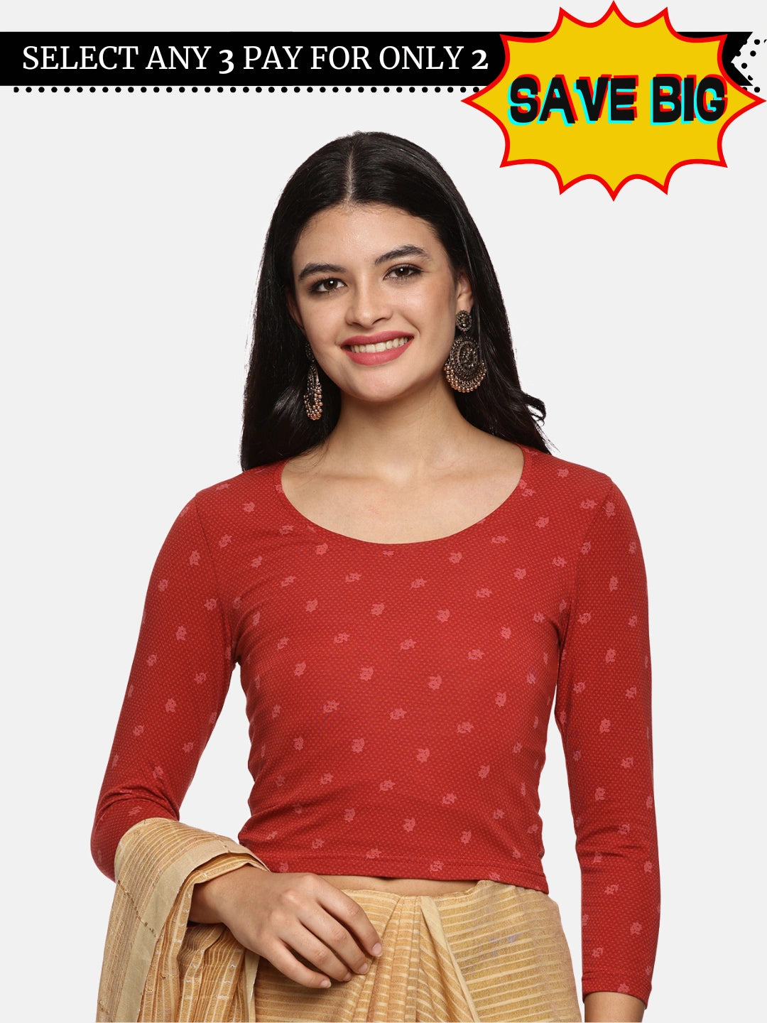 Women Allover Printed Three Fourth Sleeve Cotton Stretchable Blouse UA012 - notyetbyus