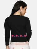 Women Three Fourth Sleeve Back Print Stretchable Blouse U0153 Black