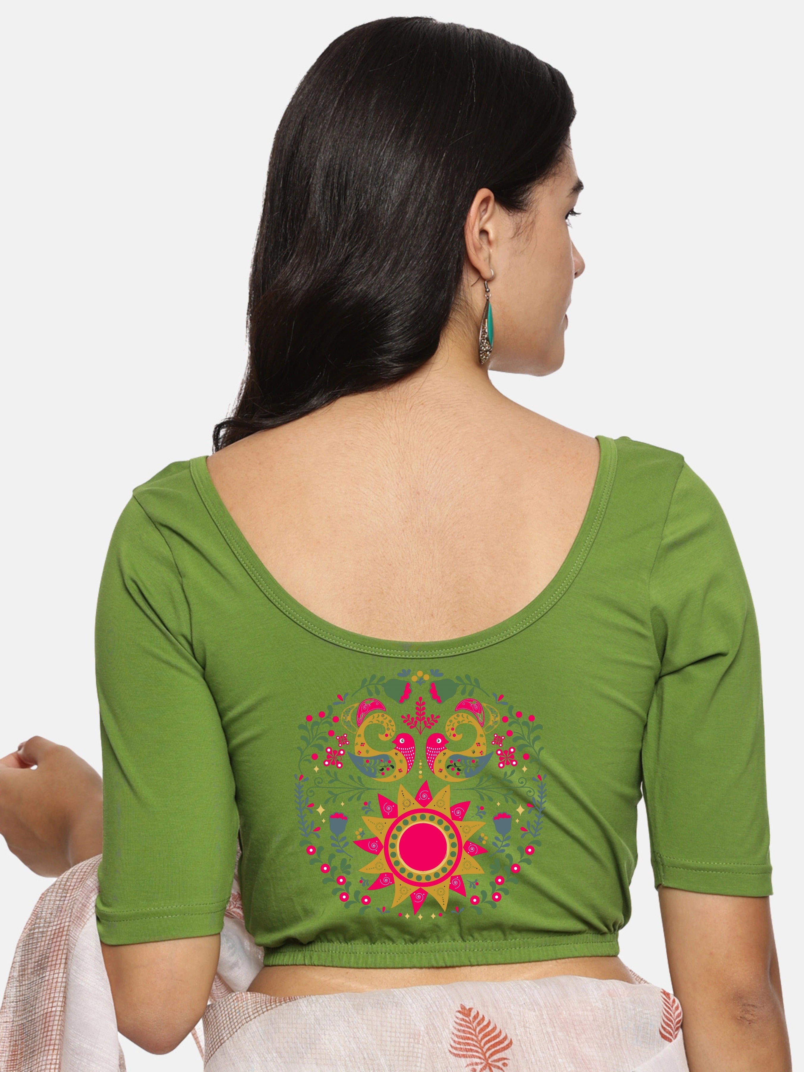 Women Back Printed Stretchable Blouse U0141 - notyetbyus