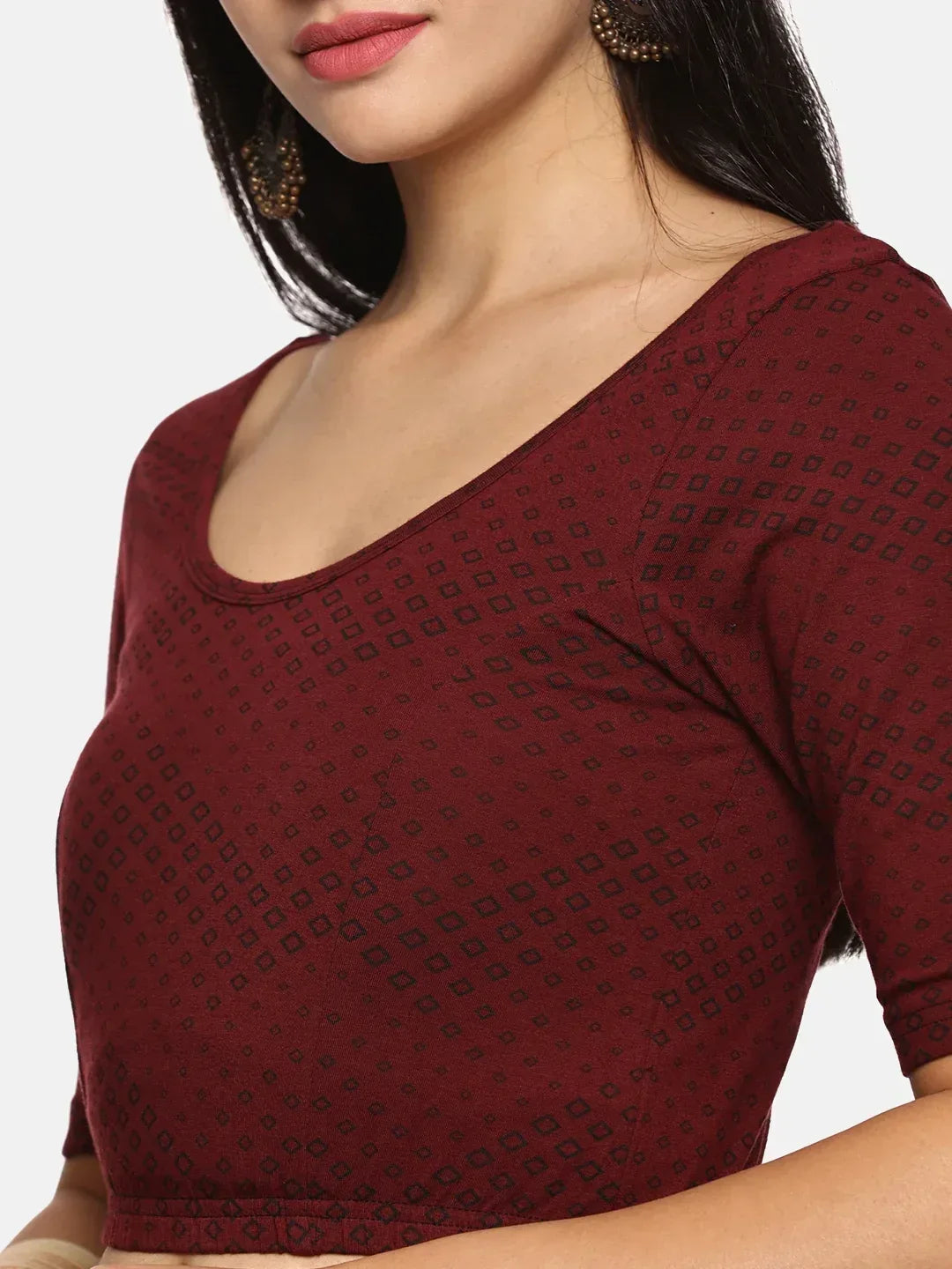 Women Allover Maroon Abstract Printed Stretchable Blouse UA08 - notyetbyus