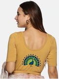 Women Back Printed Stretchable  Half Sleeve Blouse U0143 Chikoo