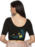Women Back Printed Stretchable  Half Sleeve Blouse U0164 Black