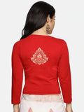 Women Three Fourth Sleeve Back Print Stretchable Blouse U0152 Red