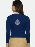 Women Three Fourth Sleeve Back Print Stretchable Blouse U0152 Royal Blue