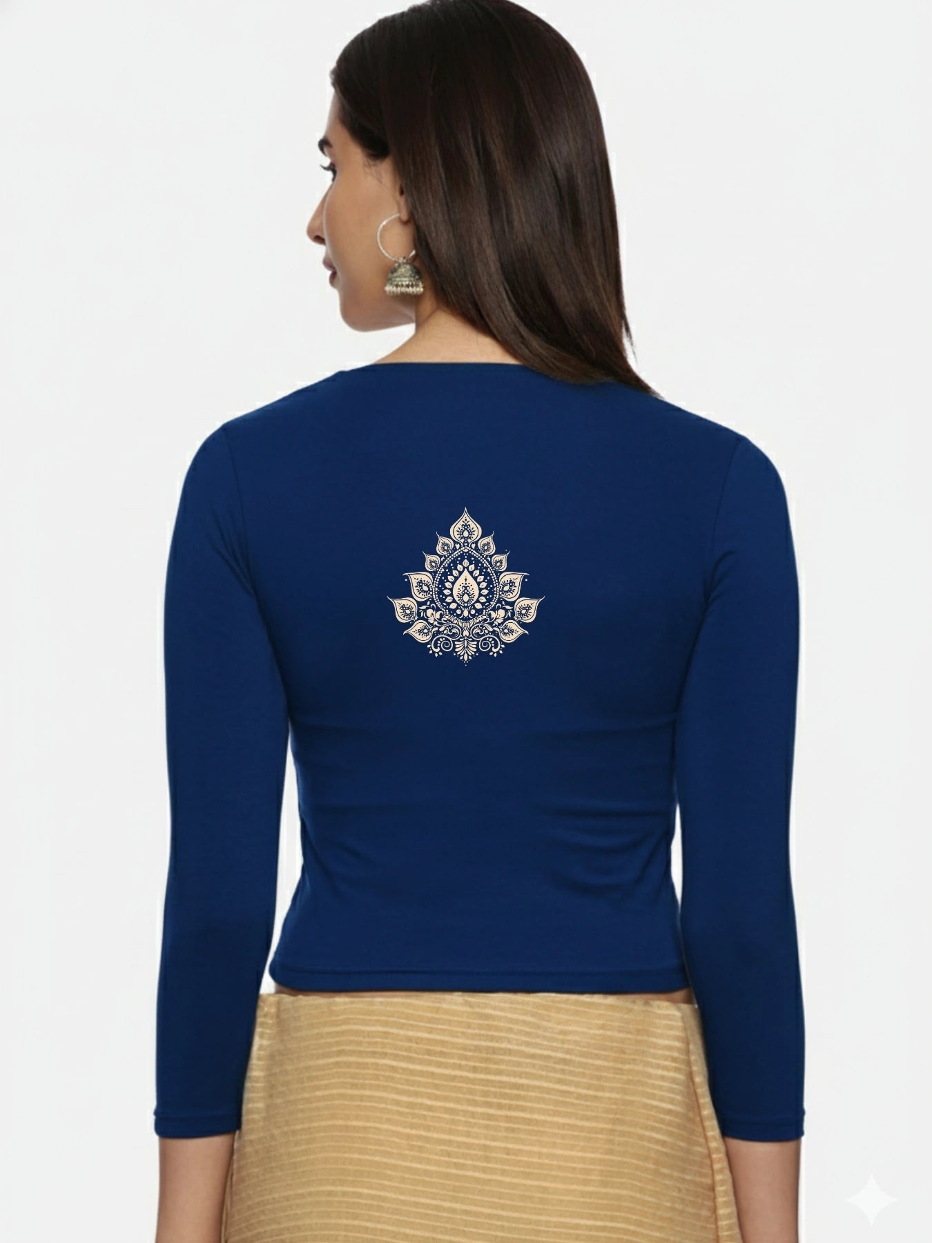 Women Three Fourth Sleeve Back Print Stretchable Blouse U0152