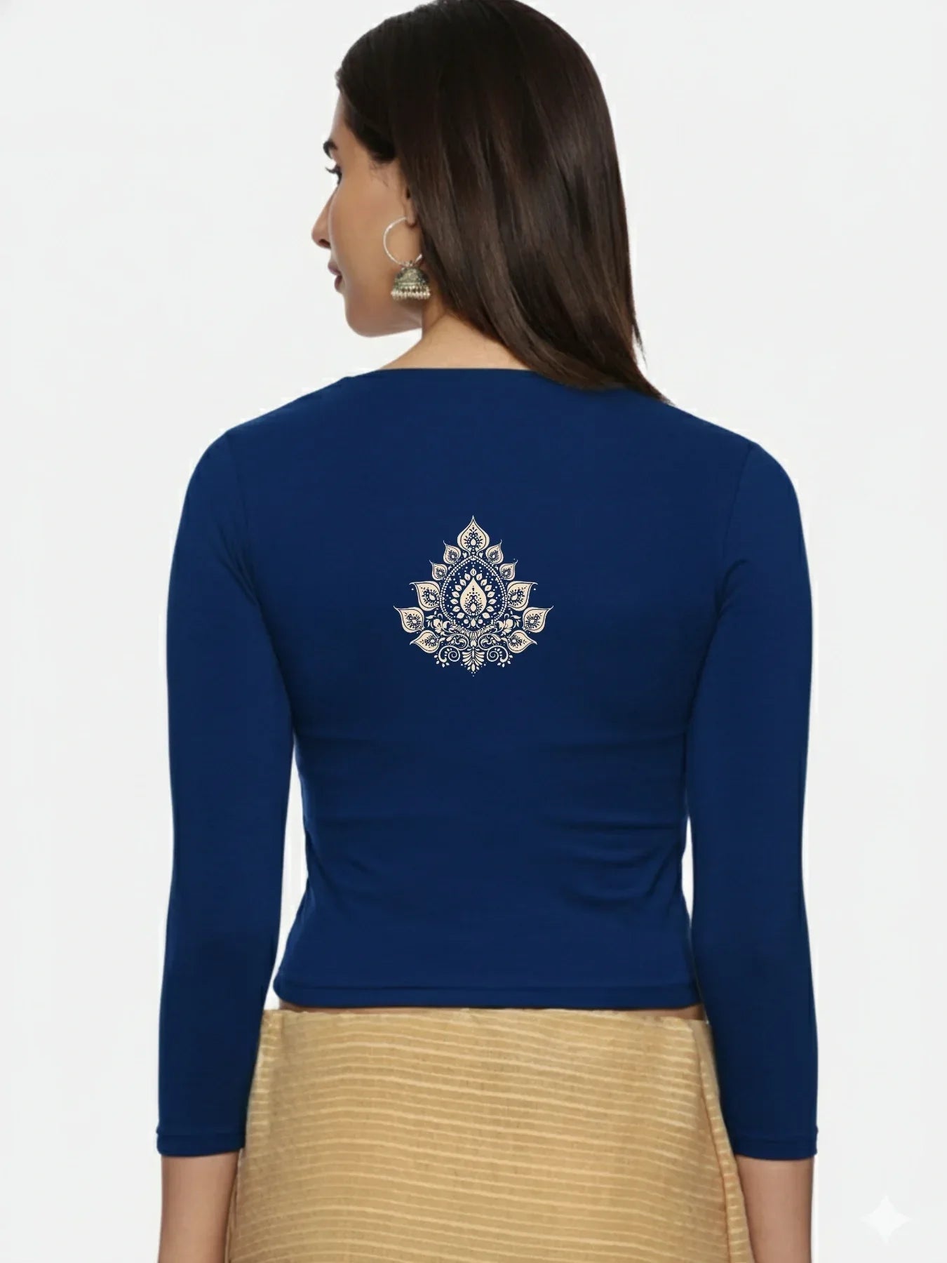 Women Three Fourth Sleeve Back Print Stretchable Blouse U0152 - notyetbyus