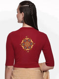 Women Back Printed Stretchable Elbow Sleeve RIB Blouse U0167 Burgandy