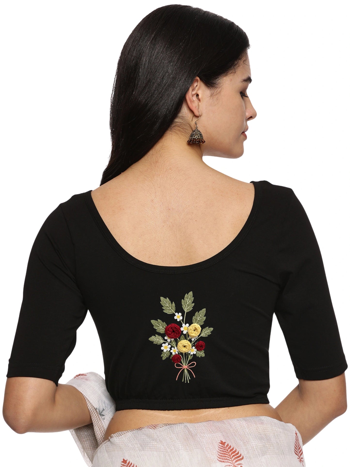 DIY Embroidery Kit with Women Stretchable Half Sleeve Blouse E010 – Black