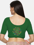 Women Back Printed Stretchable Blouse U011 Bottle Green