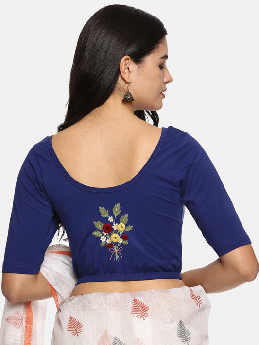 DIY Embroidery Kit with Women Stretchable Half Sleeve Blouse E010 – Royal Blue