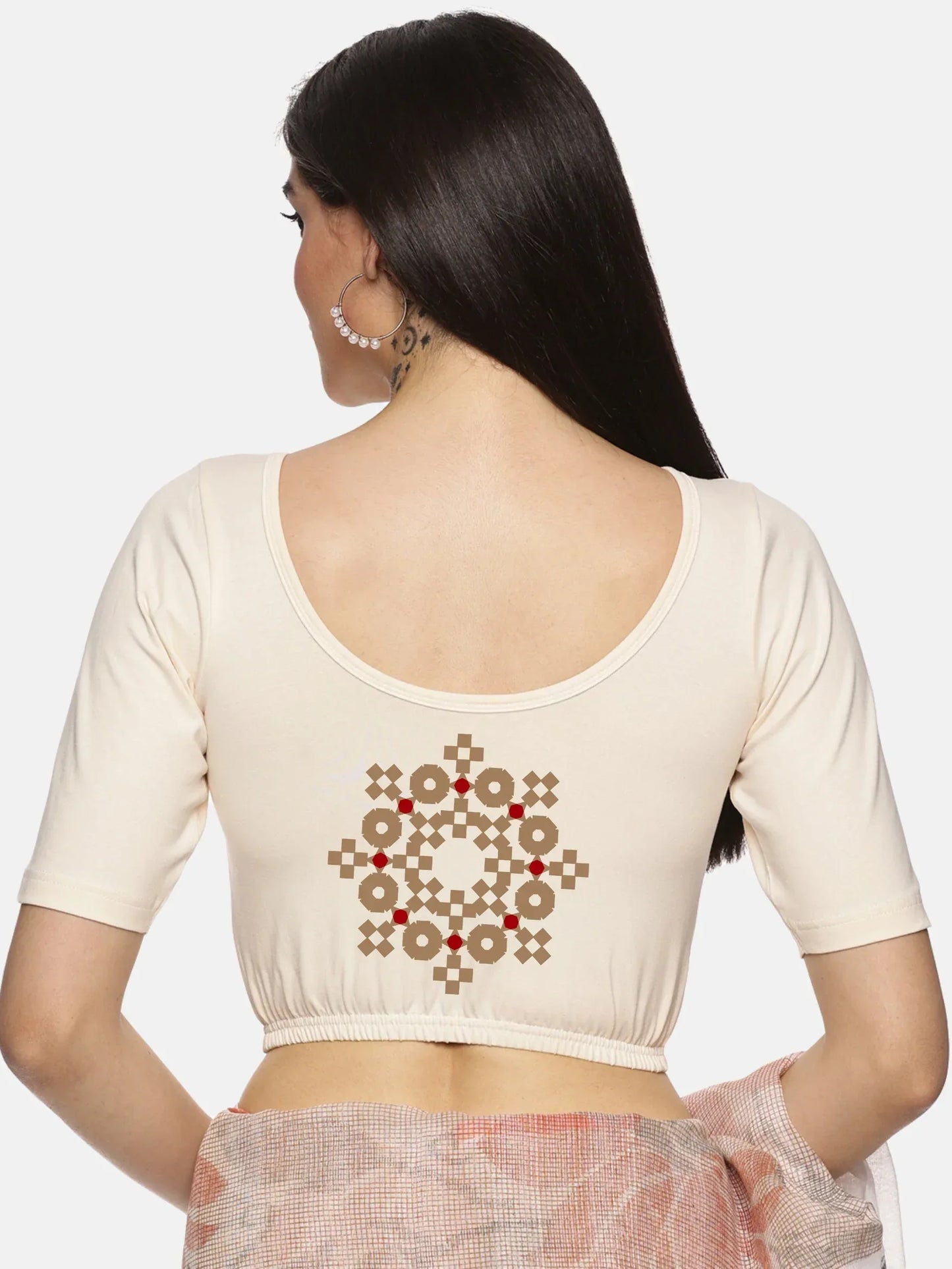 Women Back Printed Stretchable Blouse U058 - notyetbyus