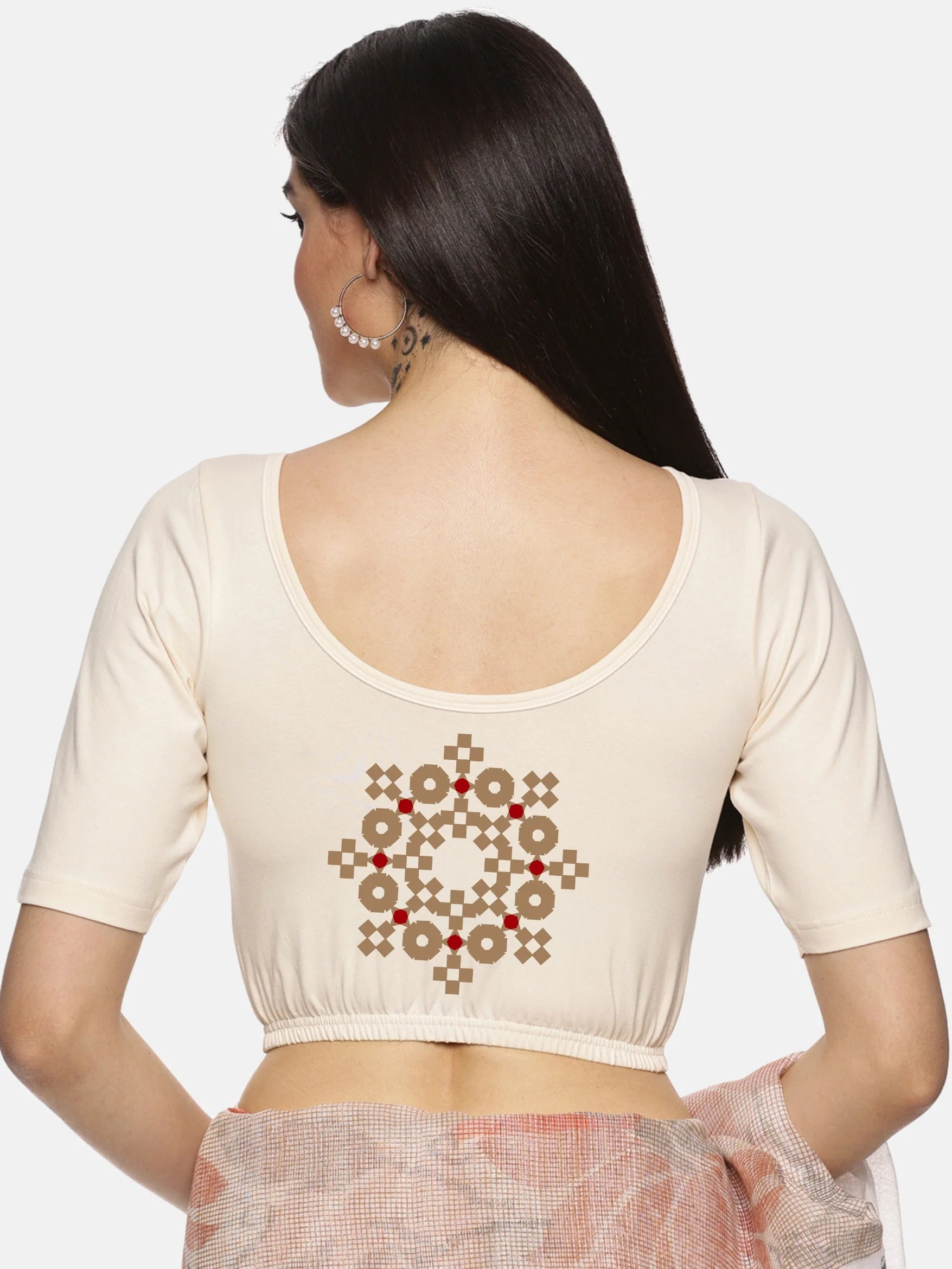 Women Back Printed Stretchable Blouse U058 - notyetbyus
