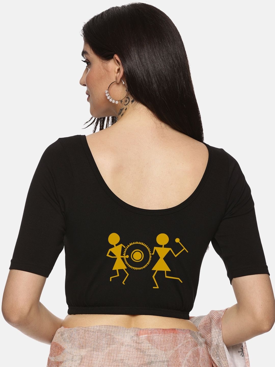 Women Back Printed Stretchable Blouse U020 - notyetbyus