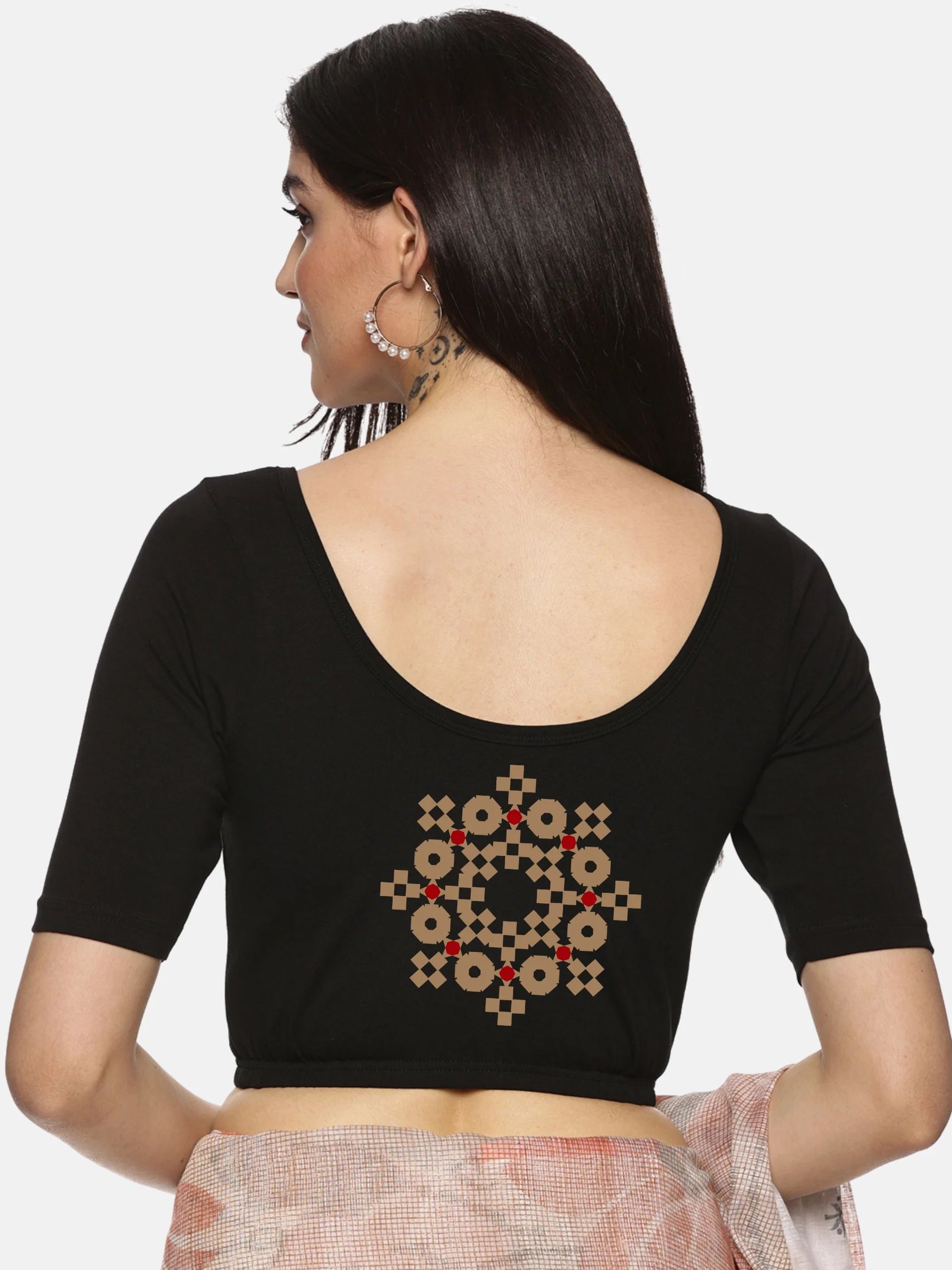 Women Back Printed Stretchable Blouse U058 - notyetbyus