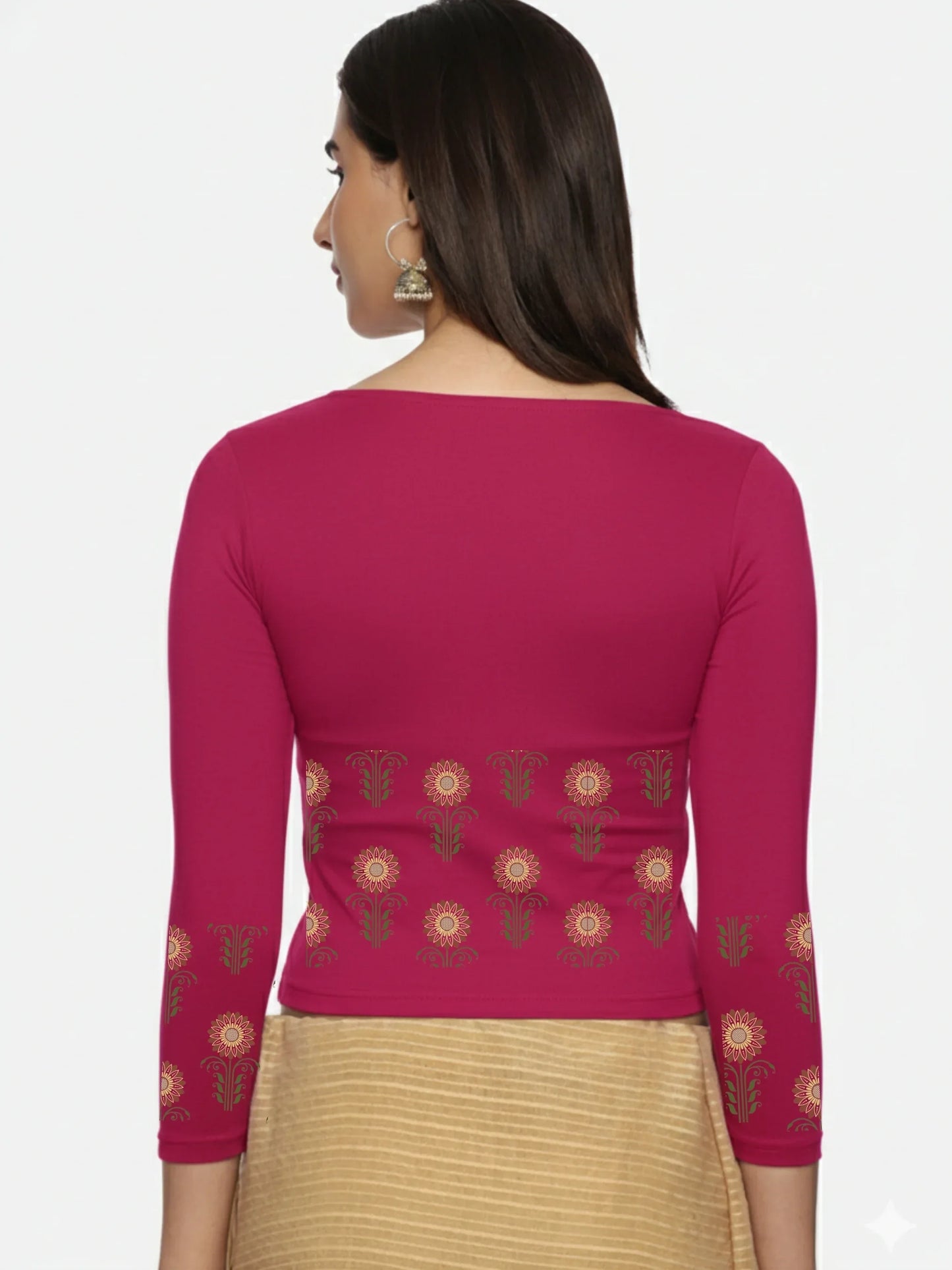 Women Three Fourth Sleeve Back Print Stretchable Blouse U0124 - notyetbyus