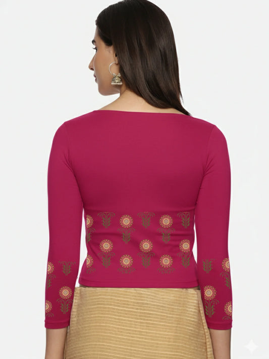 Women Three Fourth Sleeve Back Print Stretchable Blouse U0124 - notyetbyus