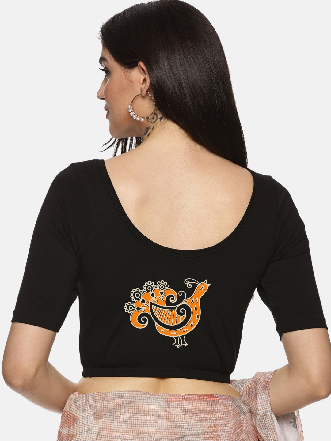 Women Back Printed Stretchable Blouse U079 - notyetbyus