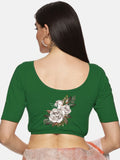 Women Back Printed Stretchable Half Sleeve Blouse U049 Bottle Green