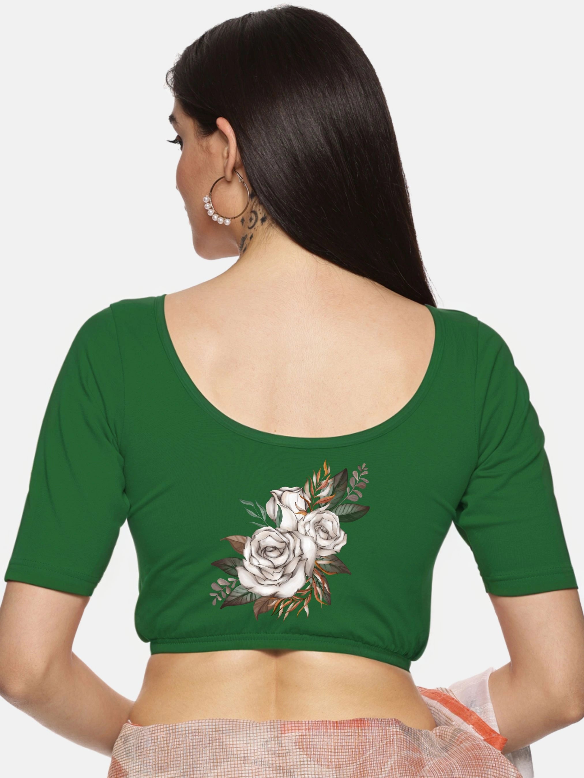 Women Back Printed Stretchable Blouse U049 - notyetbyus