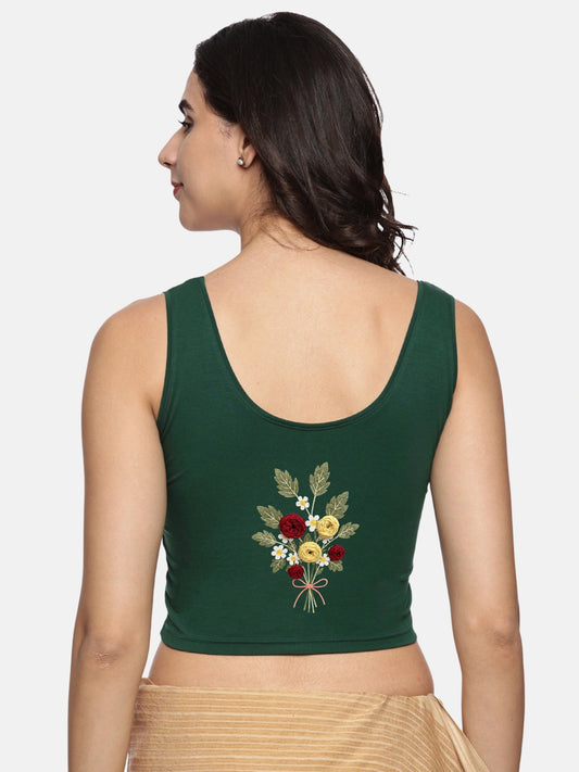 DIY Embroidery Kit with Women Stretchable Sleeveless Blouse E010 – Bottle Green