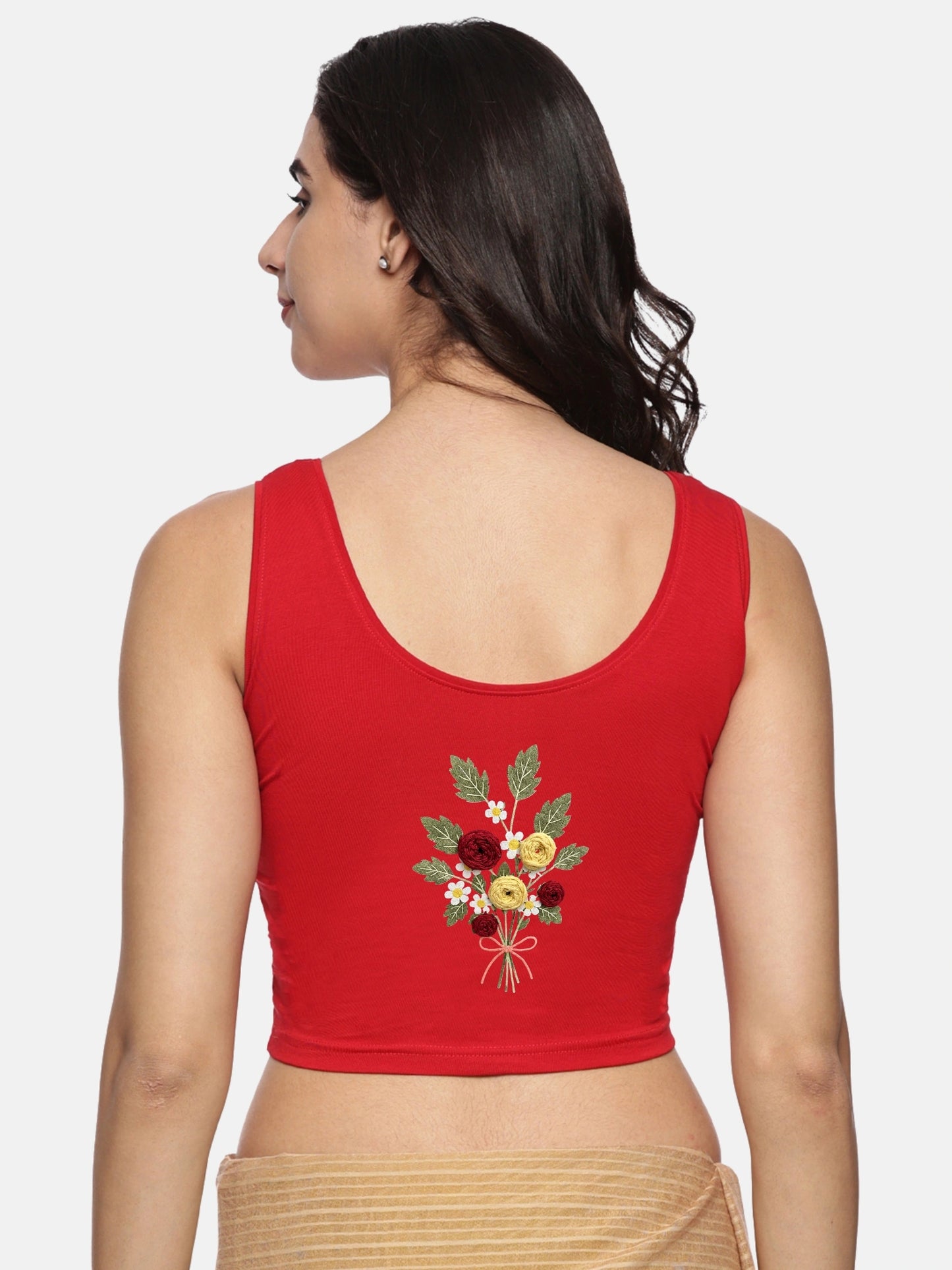 DIY Embroidery Kit with Women Stretchable Sleeveless Blouse E010 – Red