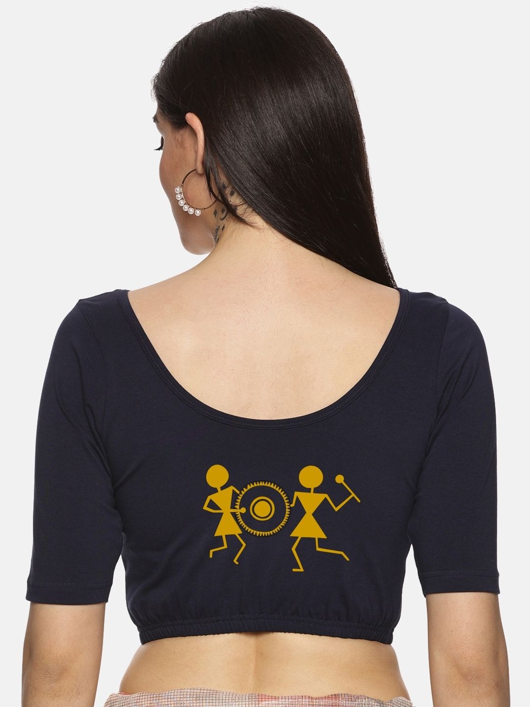 Women Back Printed Stretchable Blouse U020 - notyetbyus