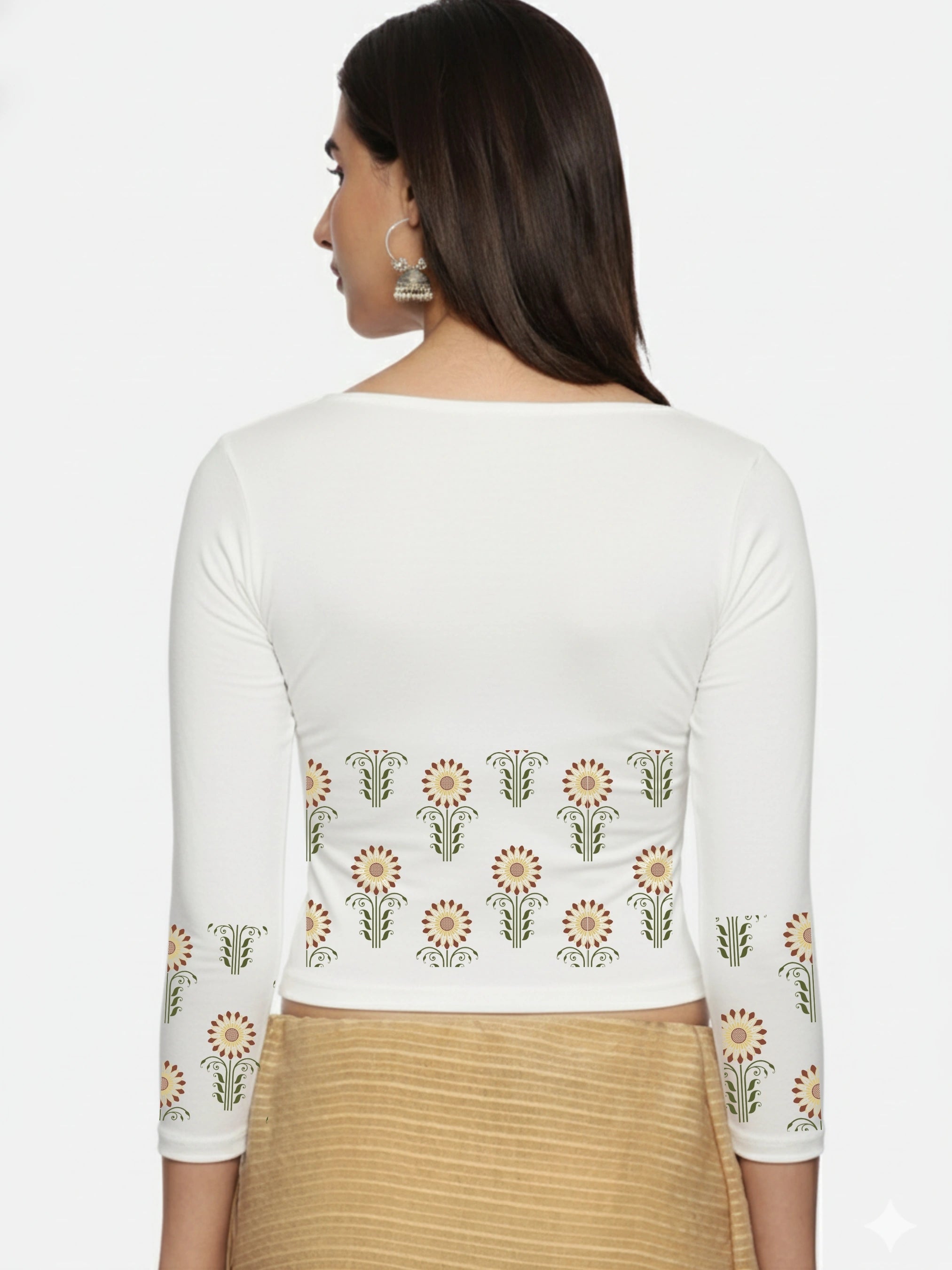 Women Three Fourth Sleeve Back Print Stretchable Blouse U0124