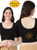 DIY Embroidery Kit with Women Front Open Stretchable Half Sleeve Blouse E02 – Black