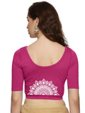 Women Back Printed Stretchable Half Sleeve Blouse U022 Rani Pink