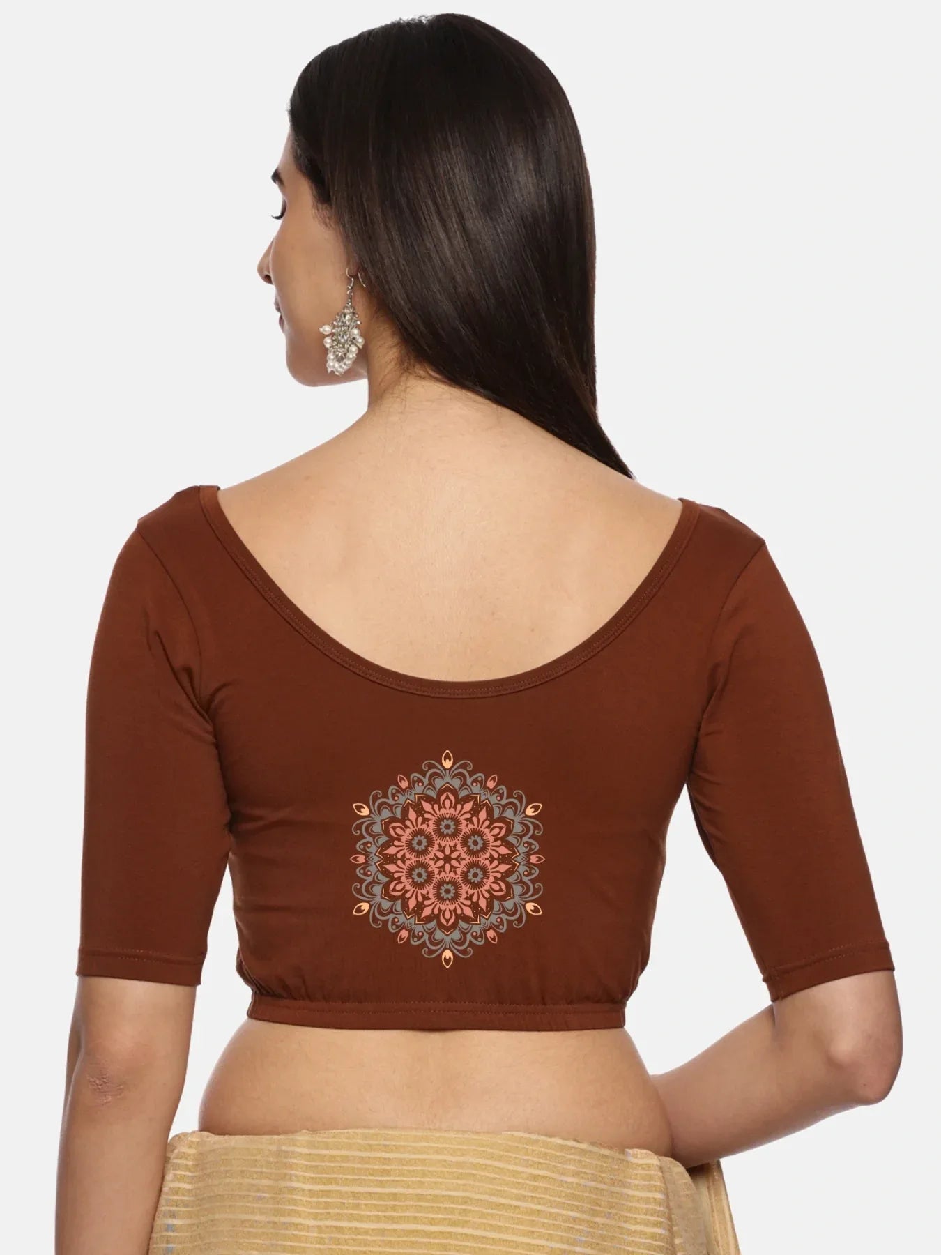 Women Back Printed Stretchable Blouse U026 - notyetbyus