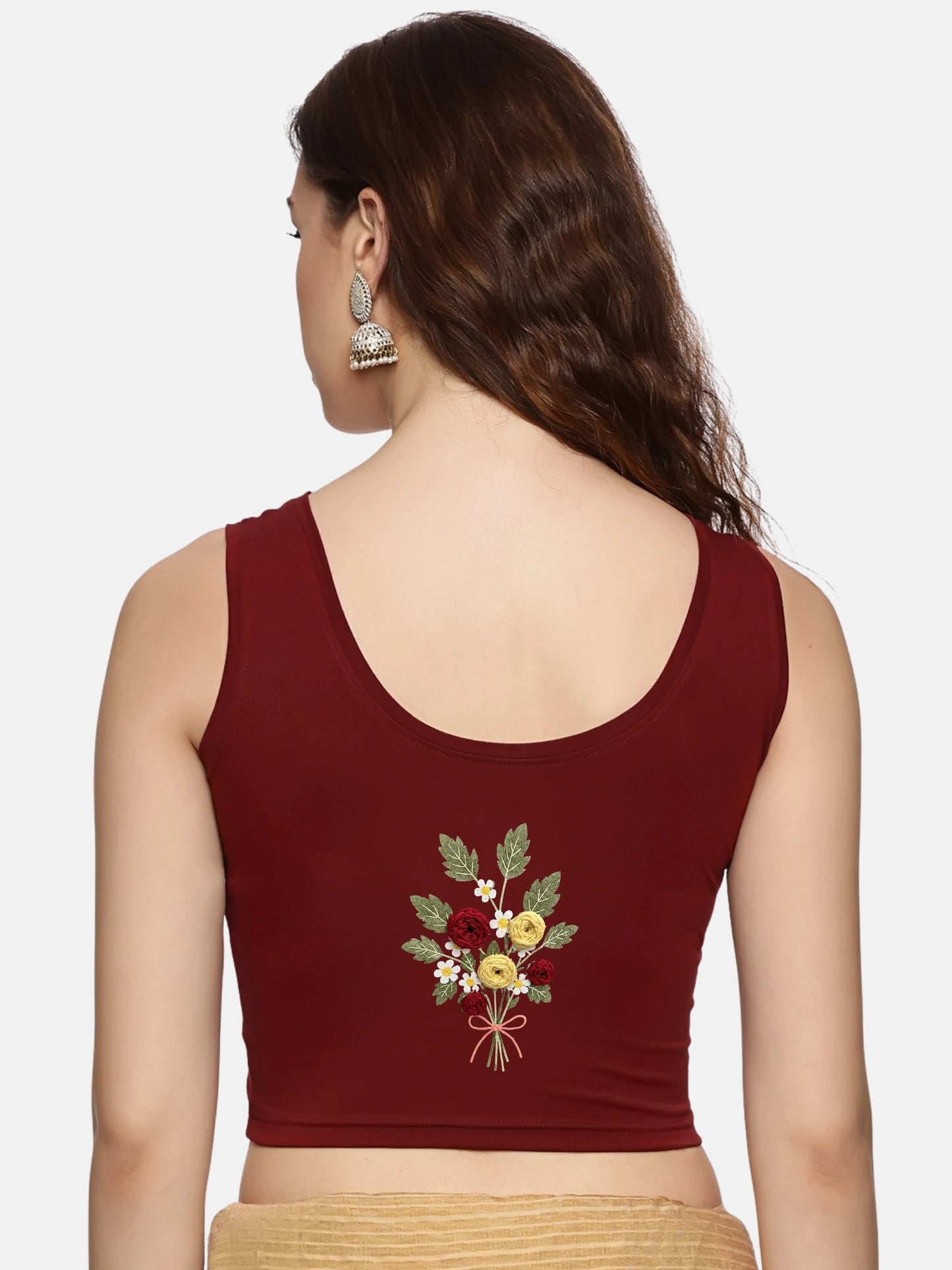 DIY Embroidery Kit with Women Stretchable Sleeveless Blouse E010 – Maroon