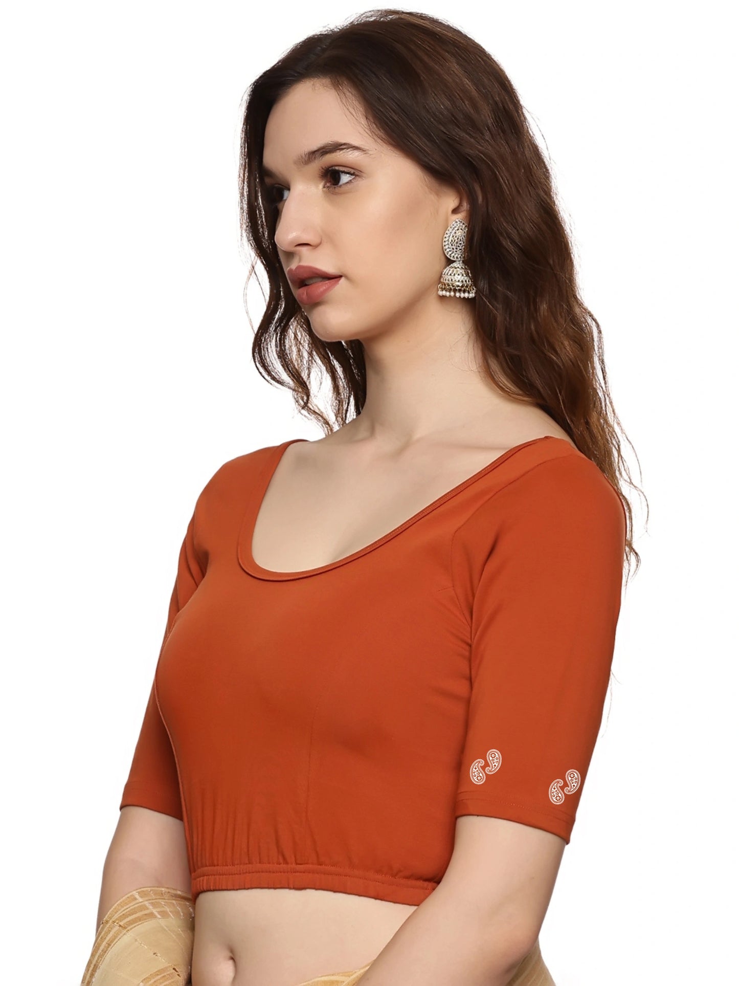 Women Back Printed Stretchable  Half Sleeve Blouse U089 Rust