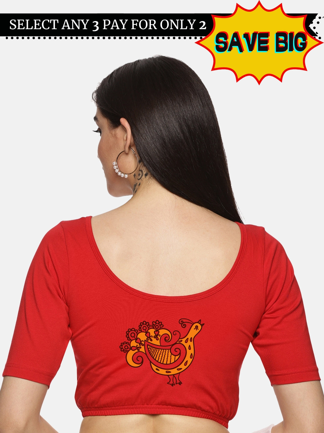 Women Back Printed Stretchable Blouse U079 - notyetbyus