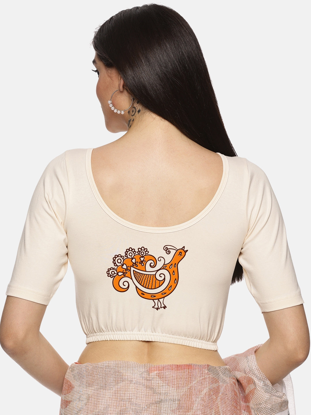 Women Back Printed Stretchable Blouse U079 - notyetbyus