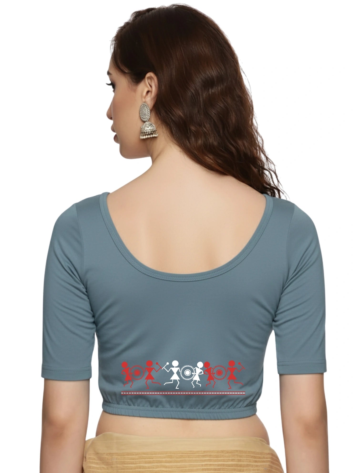 Women Back Printed Stretchable Blouse U028