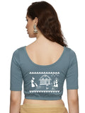 Women Back Printed Stretchable Half Sleeve  Blouse U06 Elephant Grey