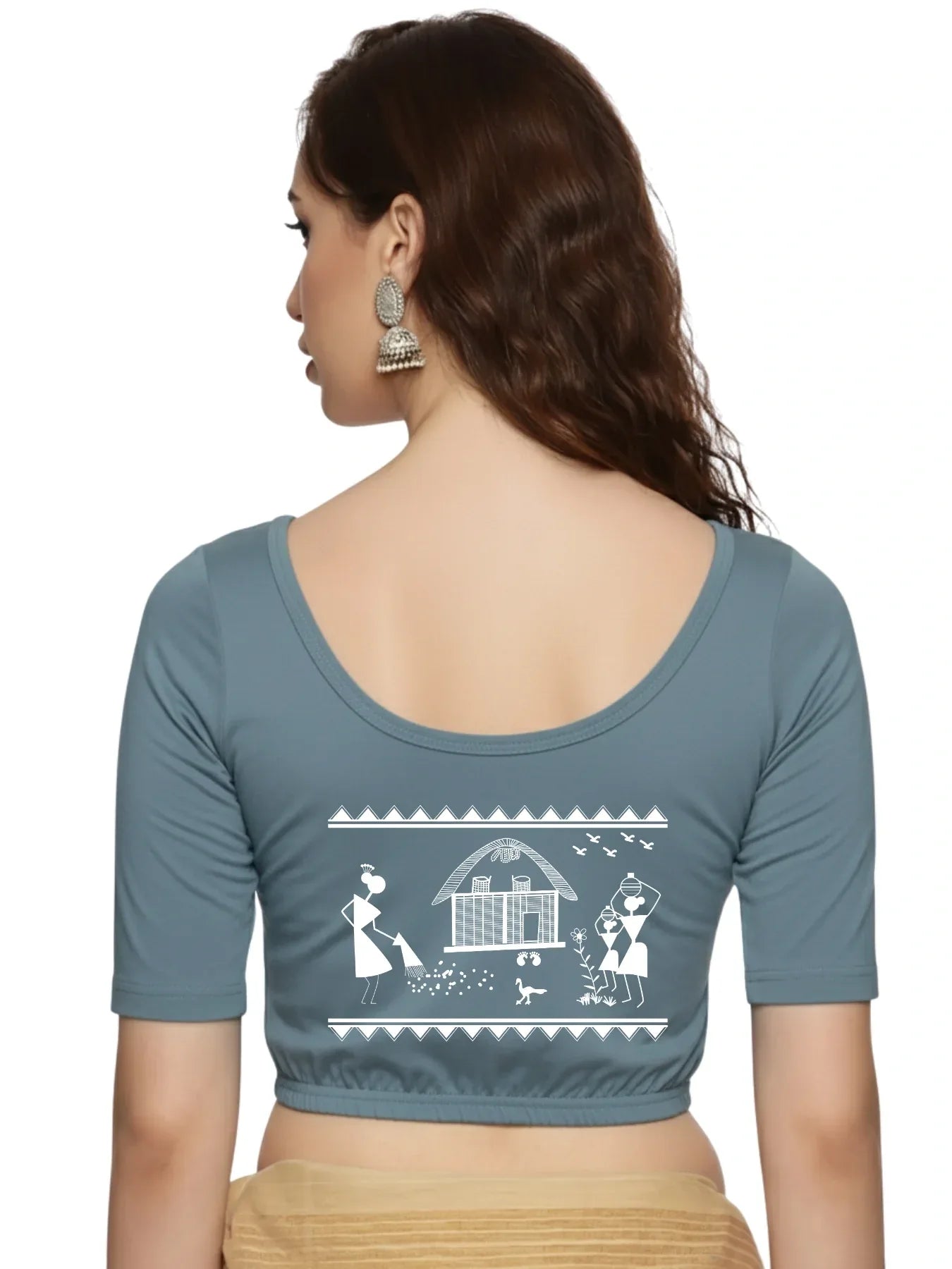 Women Back Printed Stretchable Blouse U06 - notyetbyus