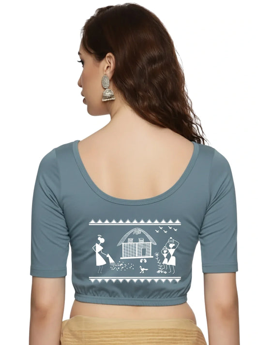 Women Back Printed Stretchable Blouse U06 - notyetbyus
