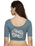 Women Back Printed Stretchable  Half Sleeve Blouse U021 Elephant Grey